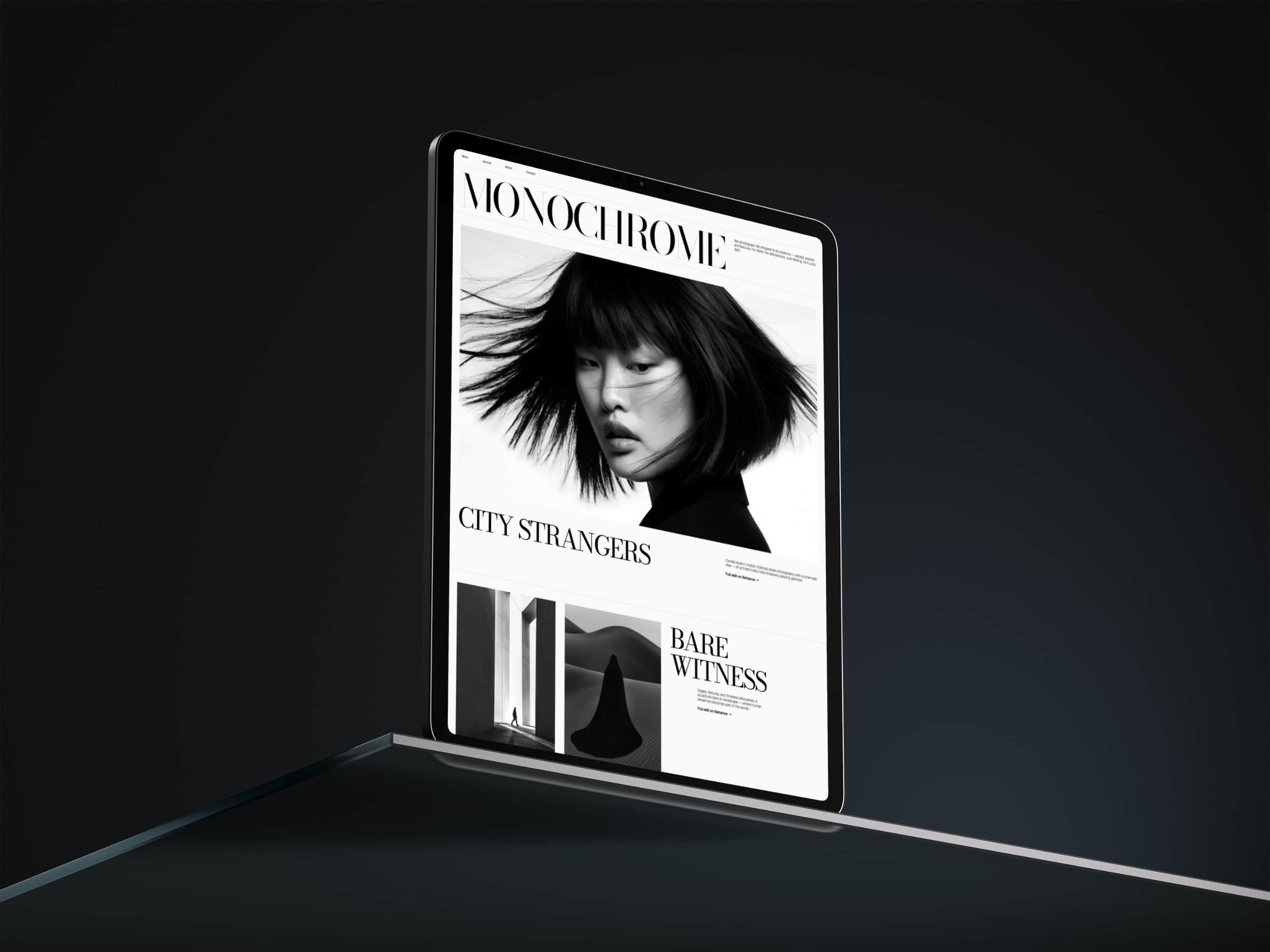 Monochrome Portfolio Template Preview Mockup of Monochrome Carrd template for creative portfolios