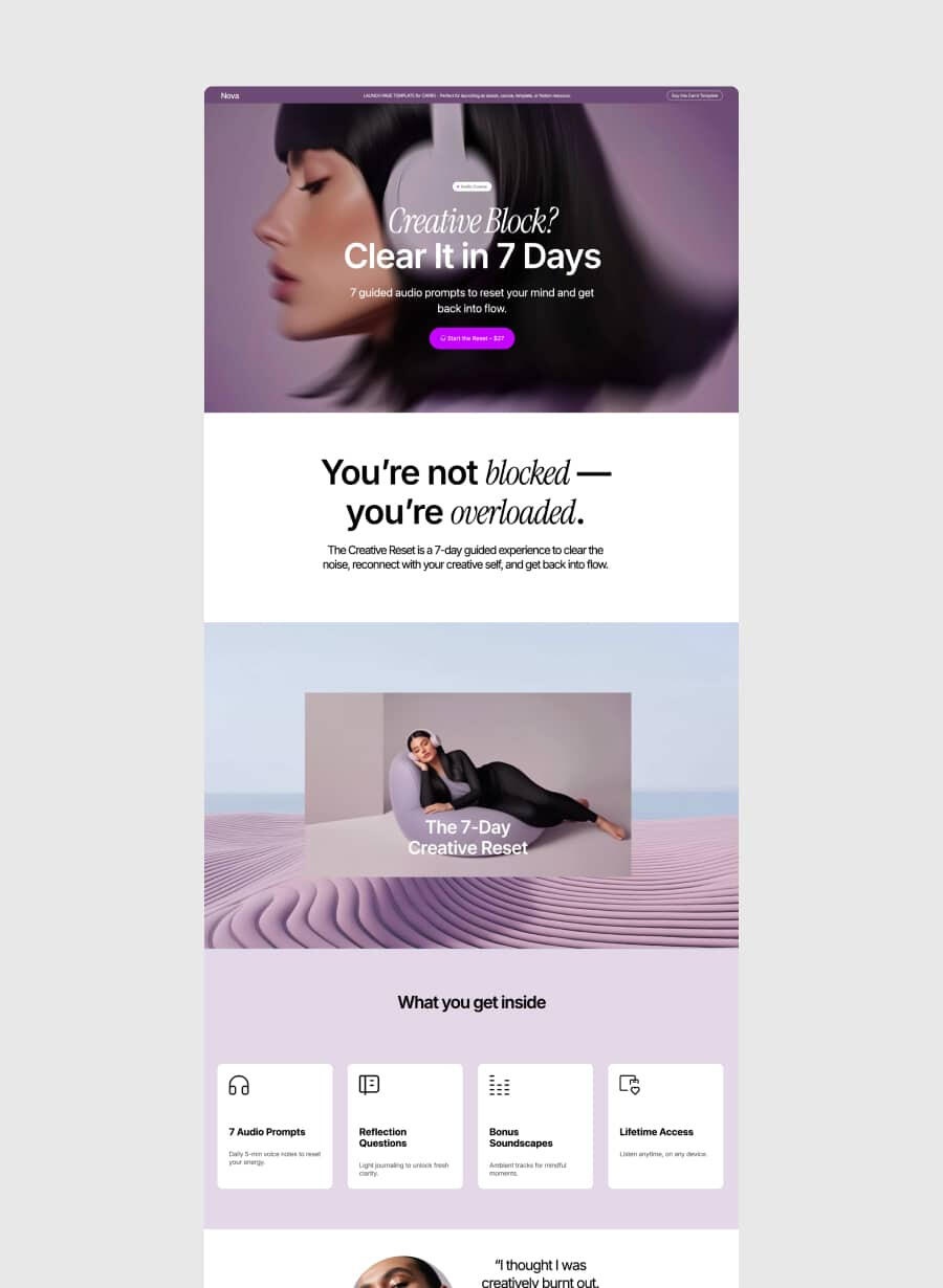Clean Carrd template for launching courses or digital products