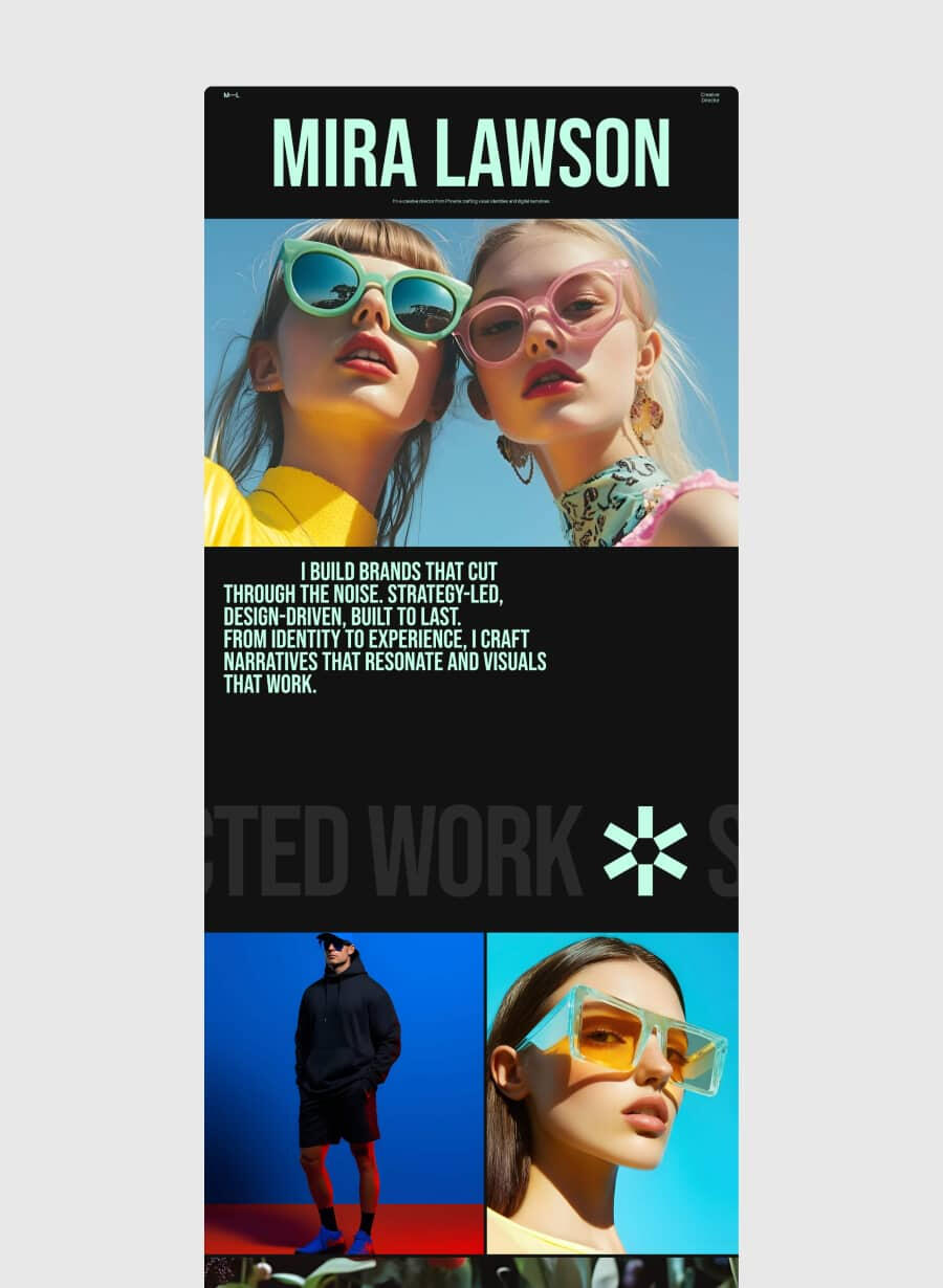 Brutalist-style Carrd portfolio template with multi-page project details